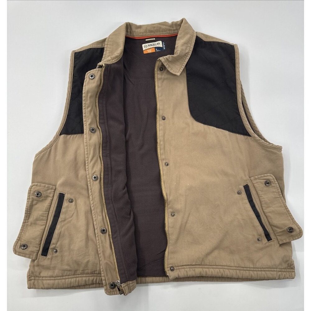 Magellan Mens Vest Large Tan Hunting Canvas Shooting Lined Jacket Gorpore Y2K